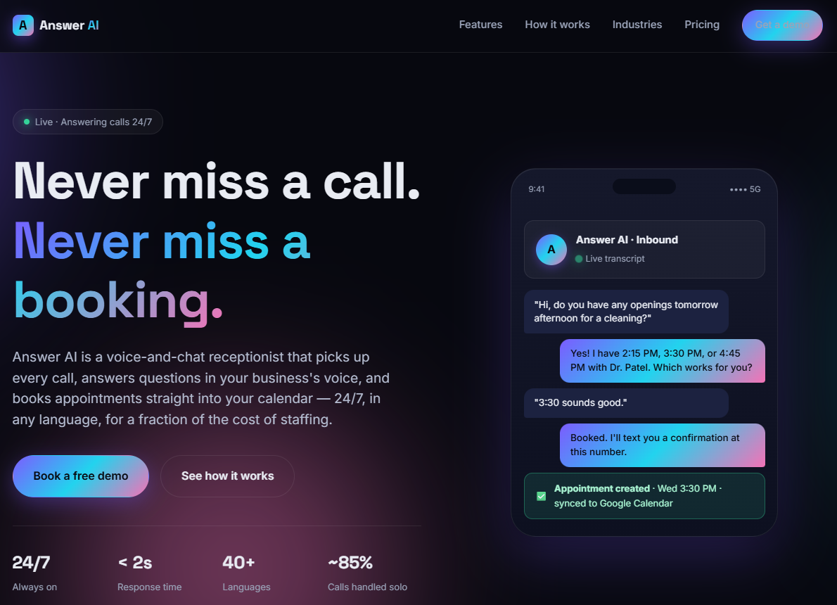 Answer AI website screenshot
