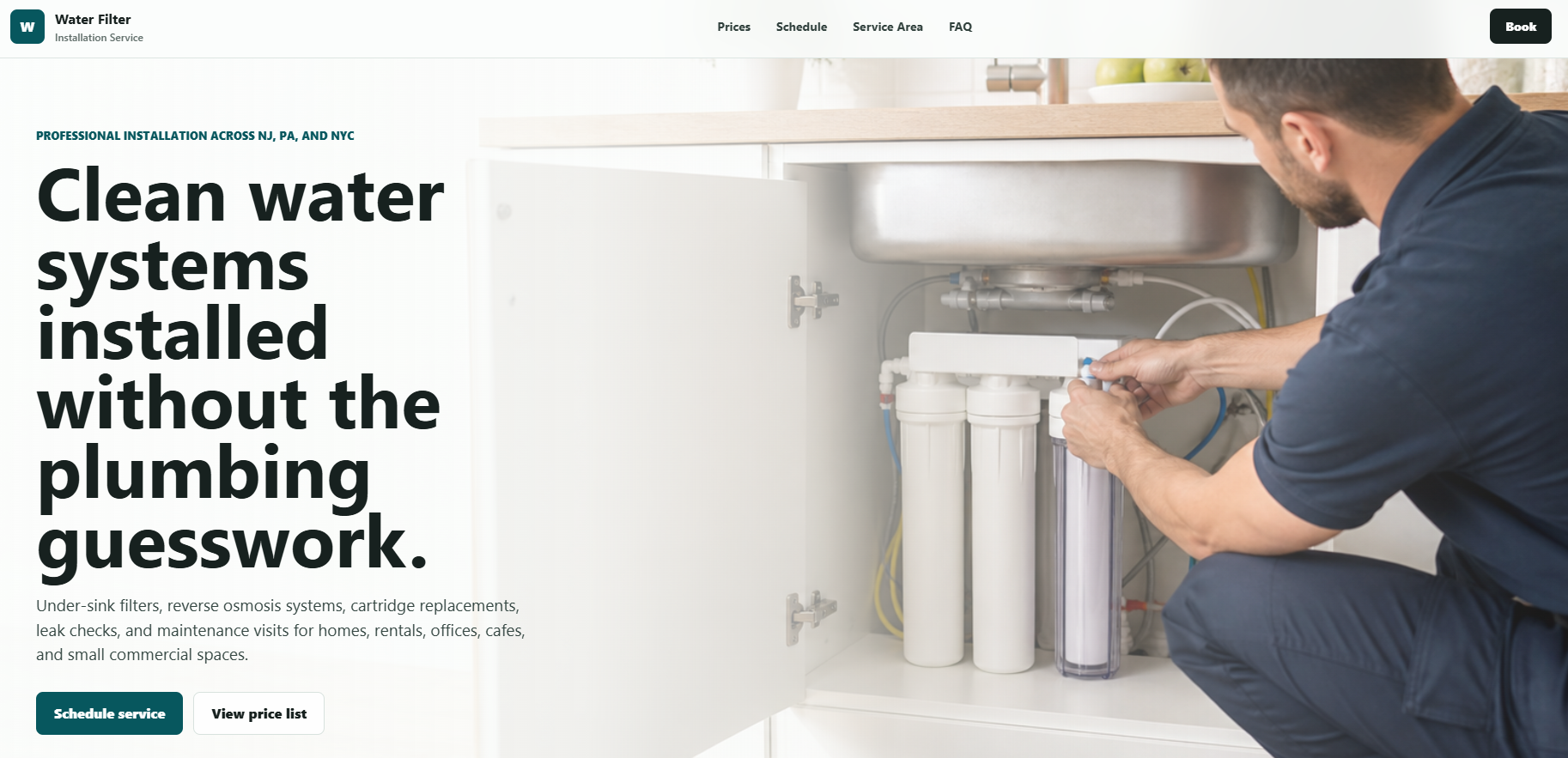 Water filter installation website screenshot